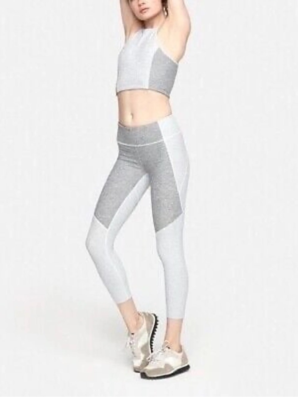 Outdoor Voices Gray & White Colorblock High-Rise Capris